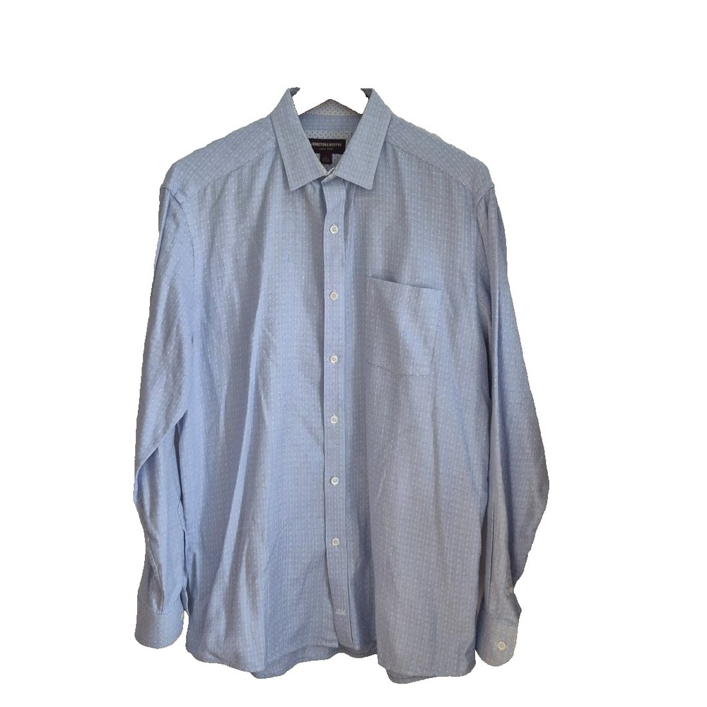 Johnston & Murphy Shirt Mens L Blue Geometric Flip‎ Cuff Long Sleeve